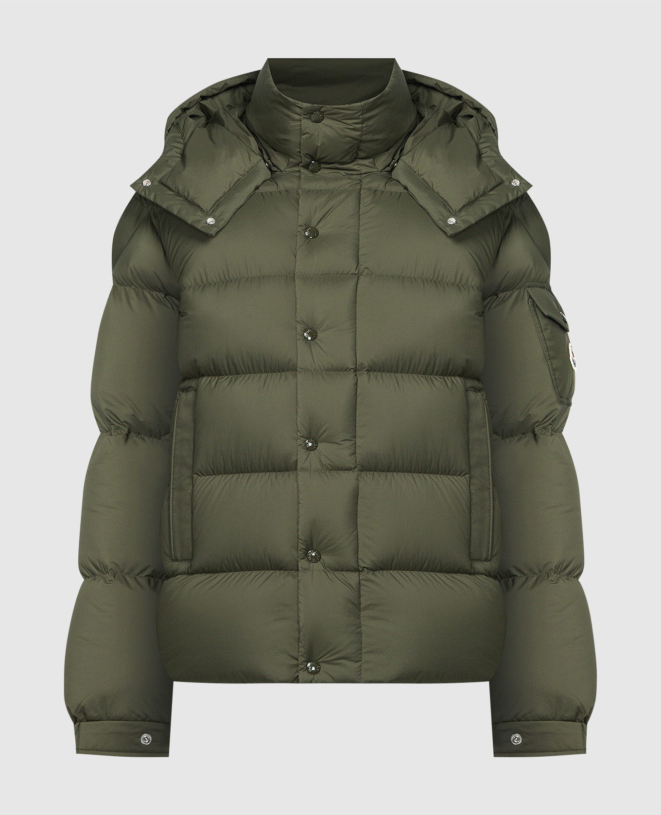 Green down jacket with logo patch moncler