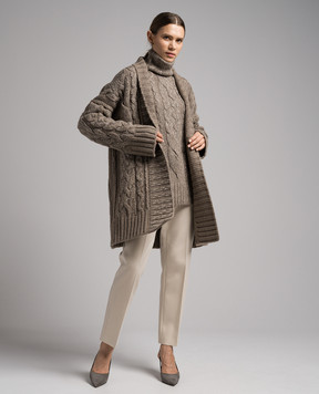 Ermanno Scervino Brown cardigan with textured pattern and crystals D435M333CTHSK