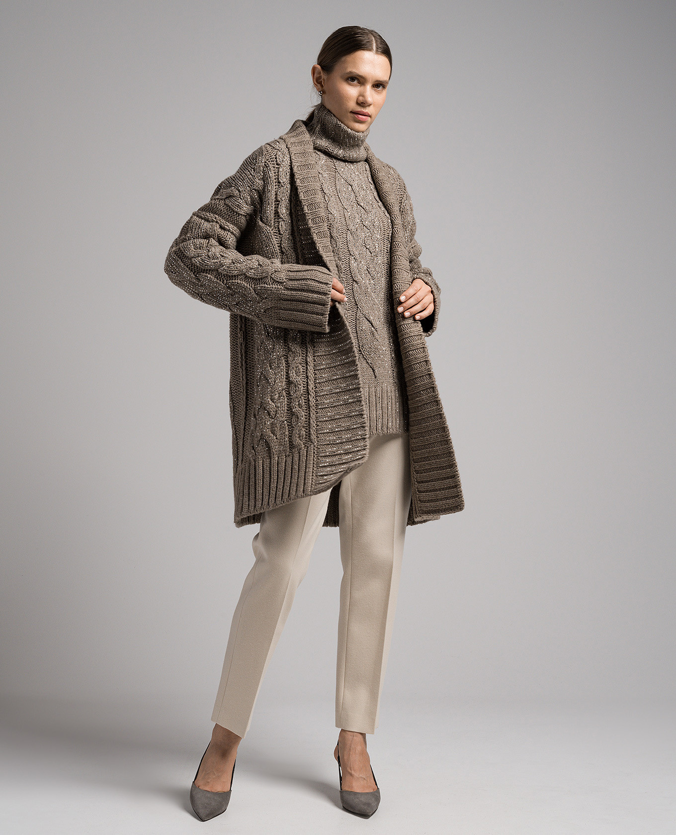 Brown cardigan with textured pattern and crystals Ermanno Scervino 2