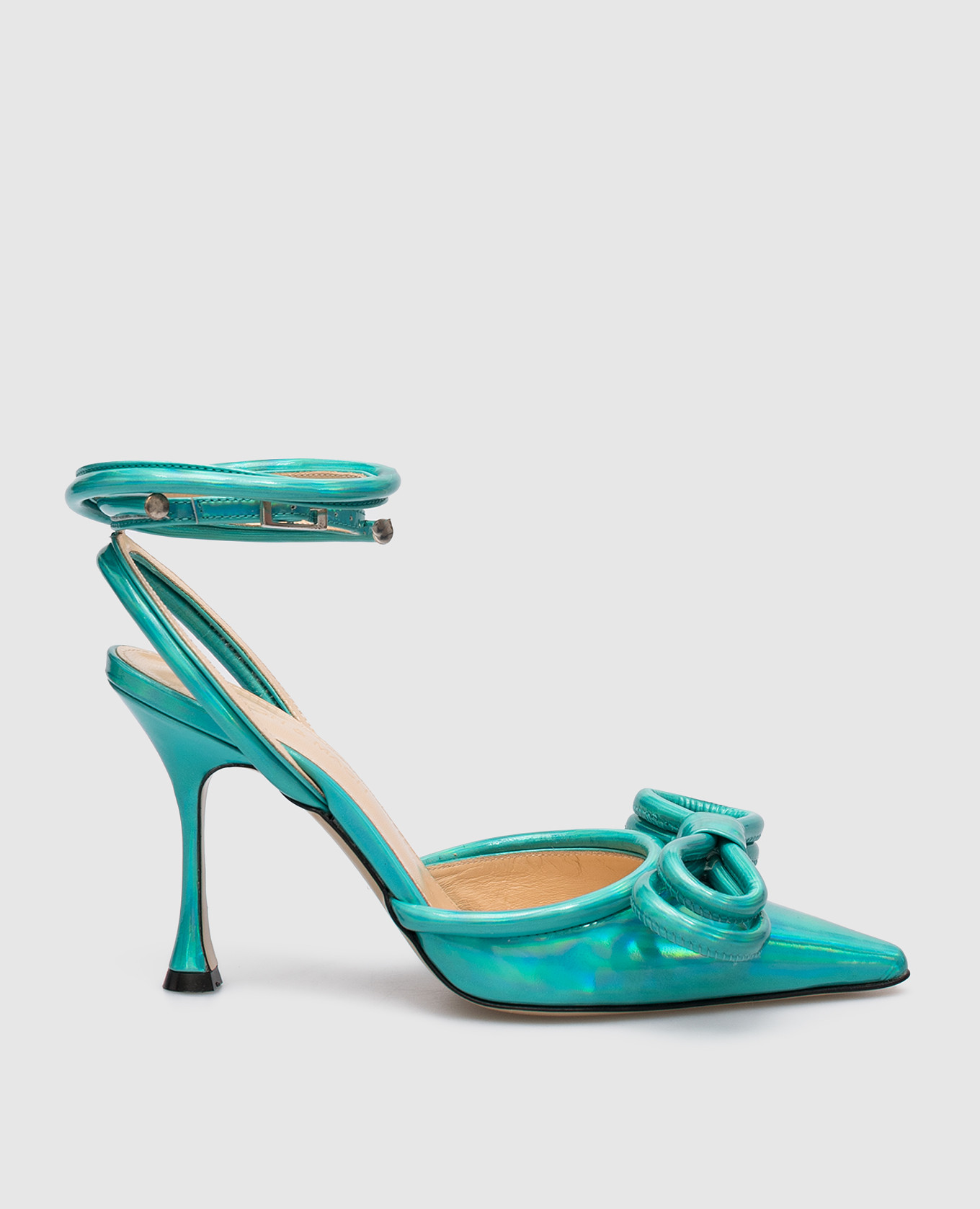 

Double Bow green leather slingbacks with a holographic effect Mach&Mach