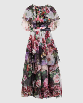 Dolce&Gabbana Floral printed silk maxi dress with frills F6D2ZTGDN77