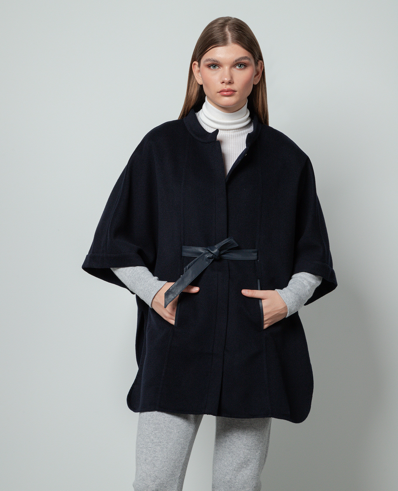 Blue wool and cashmere cape Enrico Mandelli 3
