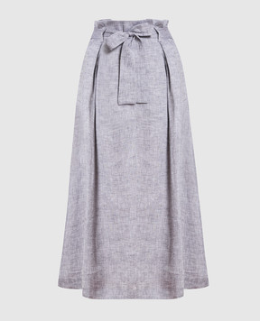 Peserico Gray linen midi skirt with monil chain P05311D02600
