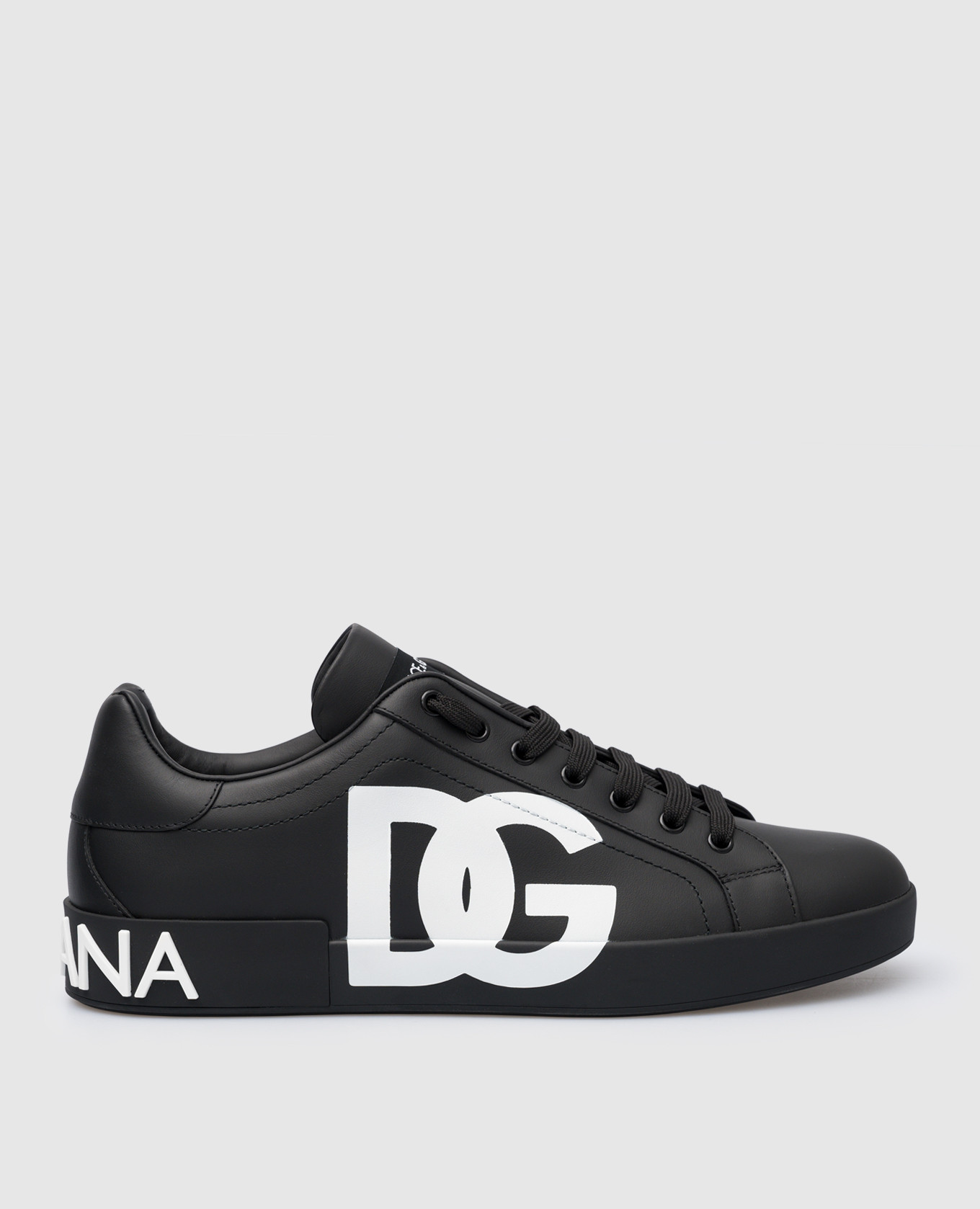 Portofino logo sneakers in black leather dolce&gabbana