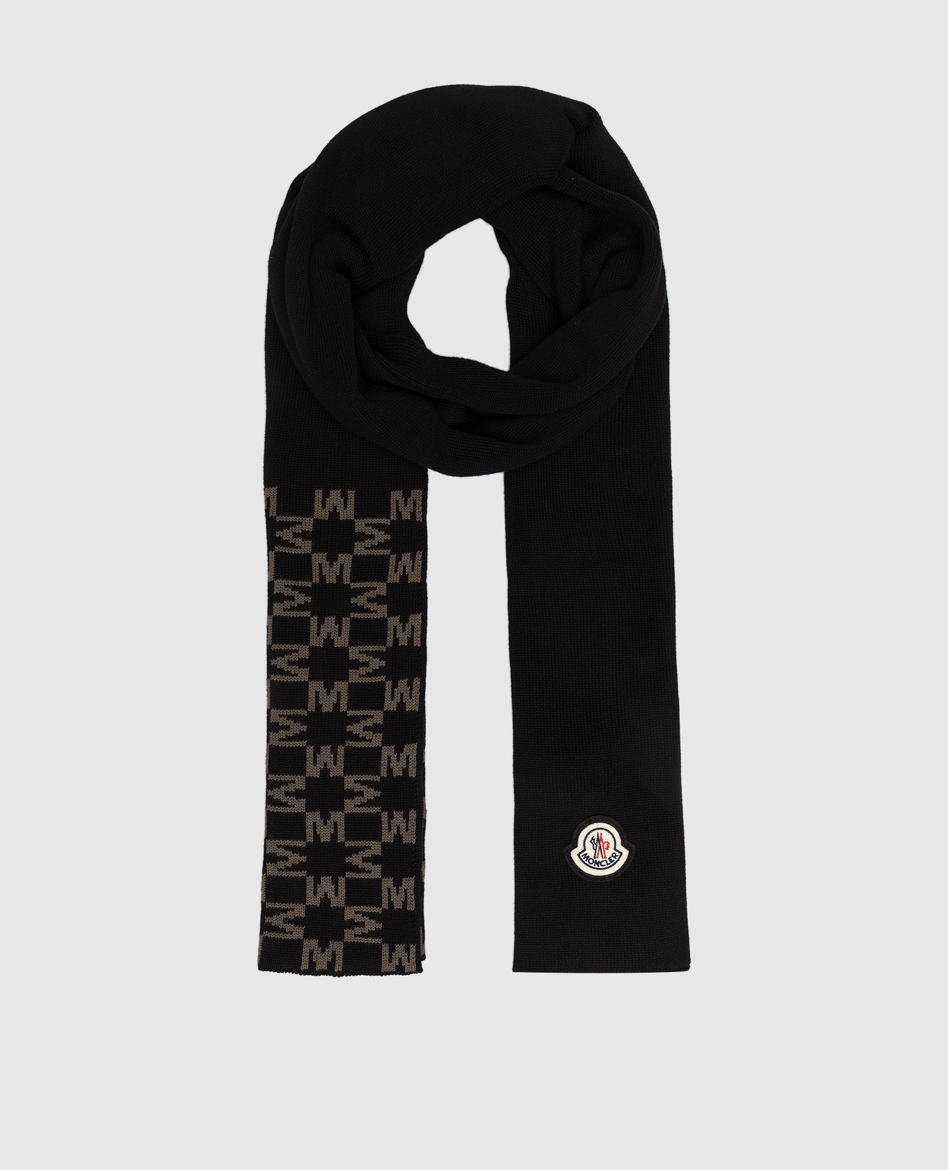 

Black scarf with monogram logo print. Moncler