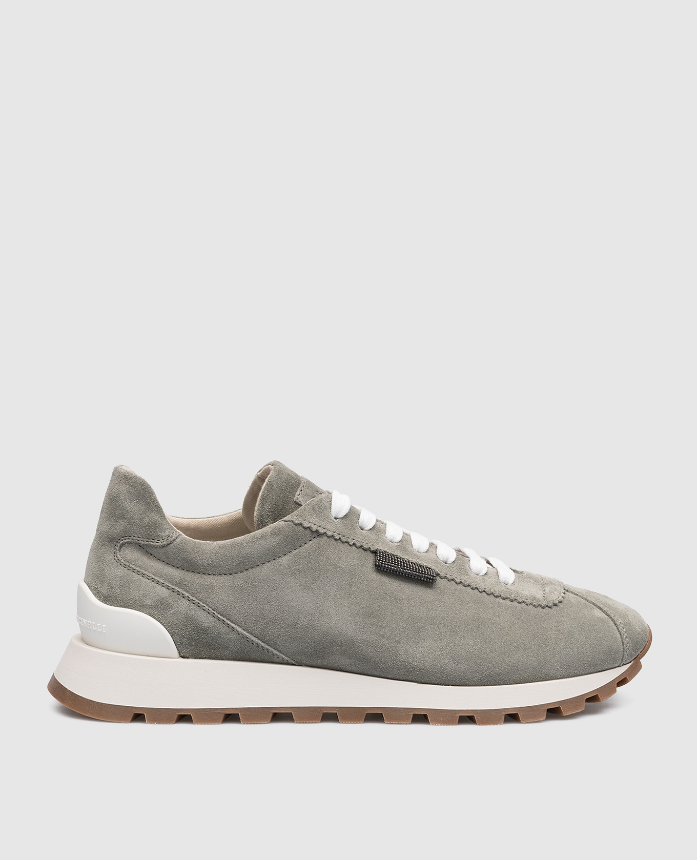 Gray suede sneakers with monil chain brunello cucinelli