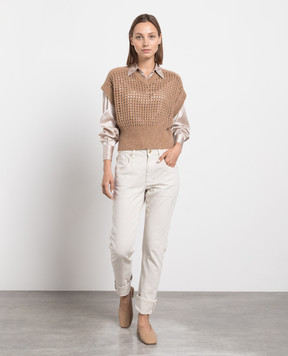 Brunello Cucinelli Brown openwork cardigan with lurex MGP557512P