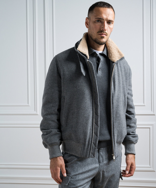 Brunello Cucinelli - Gray cashmere jacket with fur MT4976889