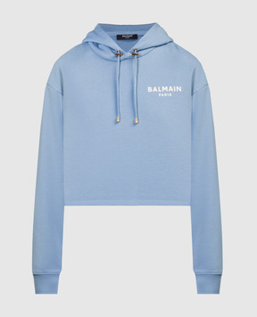 Balmain Blue hoodie with logo print CF1JP040BB01