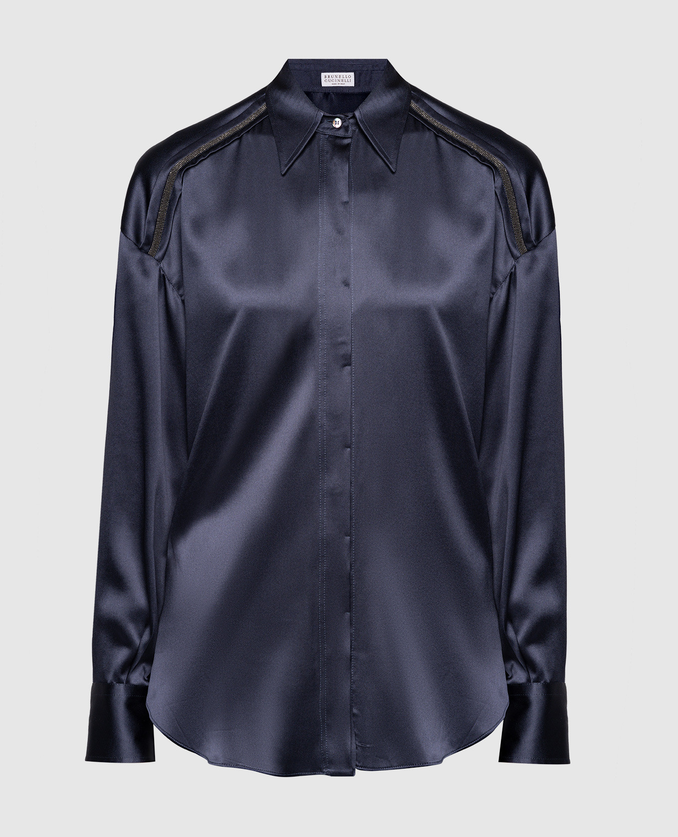 

Blue silk blouse with monil chain Brunello Cucinelli, Синий