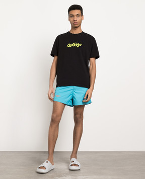 Off-White Blue logo swim shorts OMFD002S23FAB001