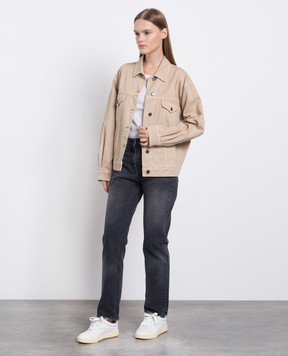 Palm Angels Gray jeans with logo patch PWYA032F23DEN001