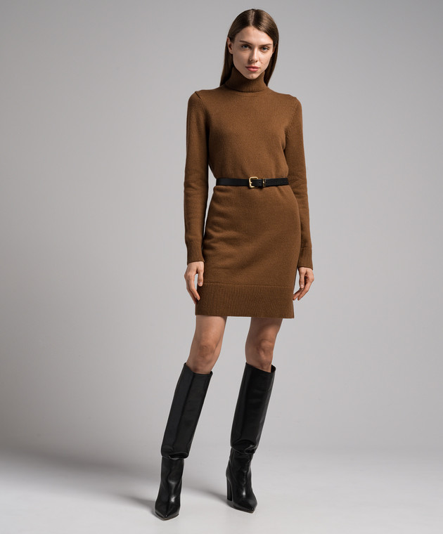 princess polly baby blue dress Cashmere Midi Dress  Milk Chocolate Brown Knit, Size M With Leather Belt