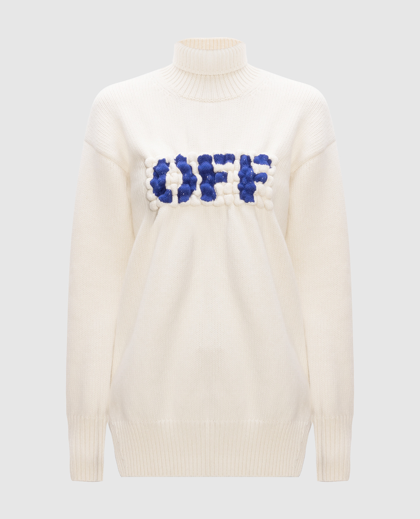 White sweater made of wool with a textured logo off-white