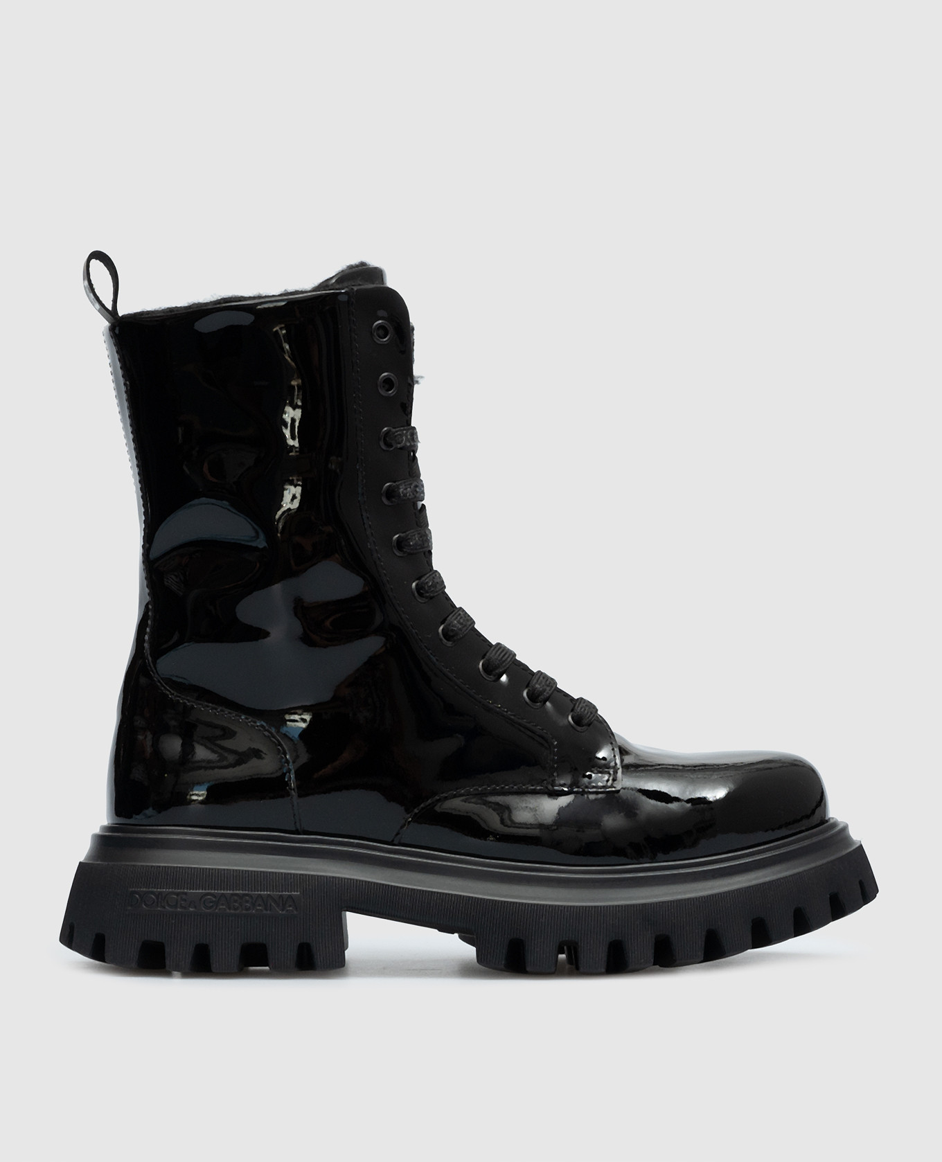 

Children's black patent leather boots with logo Dolce&Gabbana, Черный