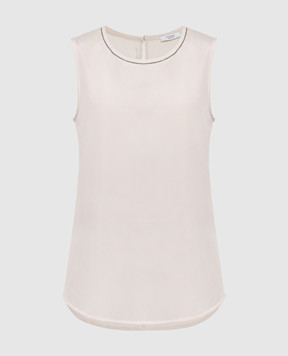 Peserico Beige silk top with monil chain S08893D07325