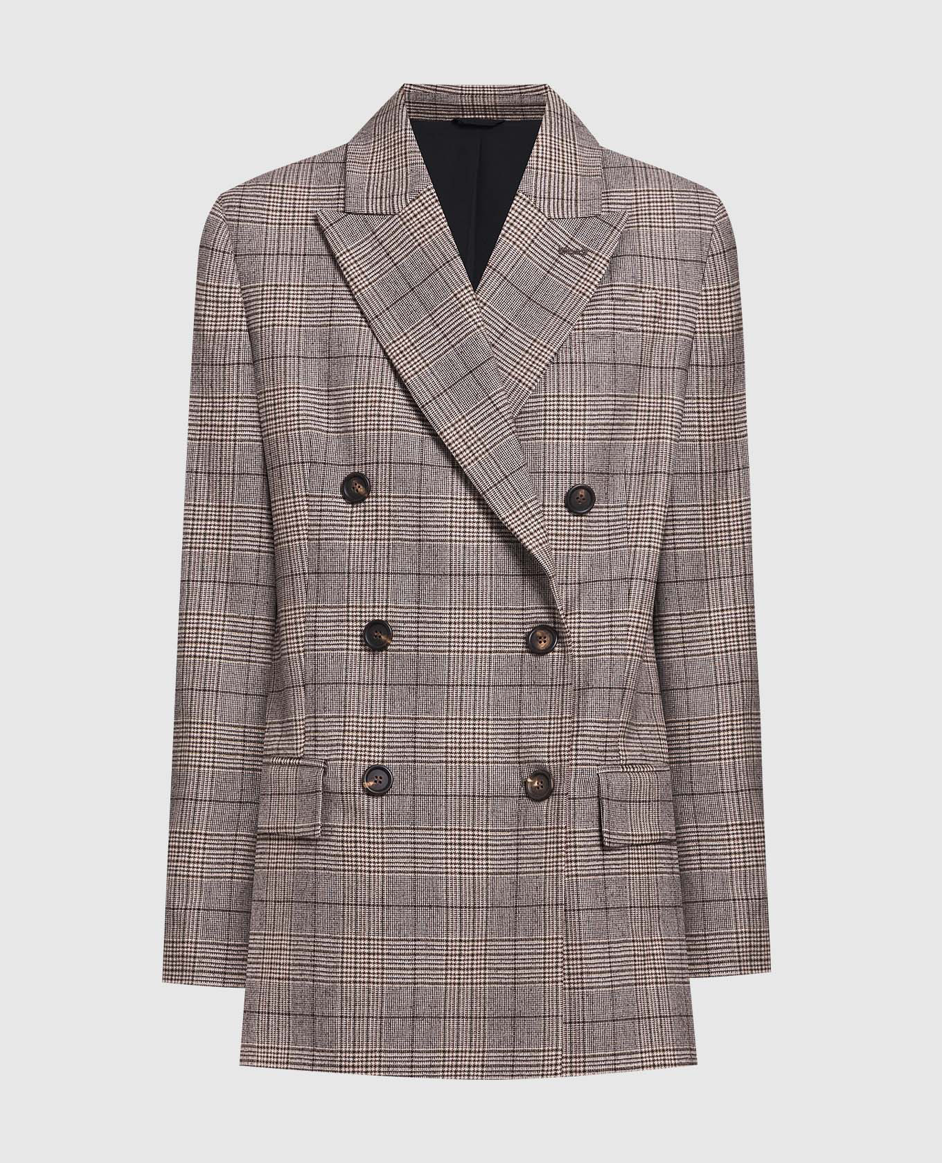 

Brown check double-breasted jacket Brunello Cucinelli, Коричневый