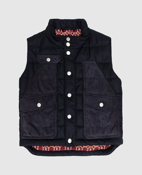 Stefano Ricci Children's blue wool vest with suede inserts YAJ6400020SOL001