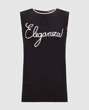 Dolce&Gabbana Black silk top with contrast embroidery F73Y0ZG7TWT