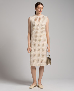 Peserico Beige openwork midi dress with lurex E82090F0309208