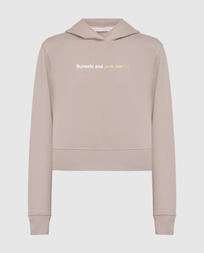 Palm Angels Beige logo hoodie PWBB069F23FLE001