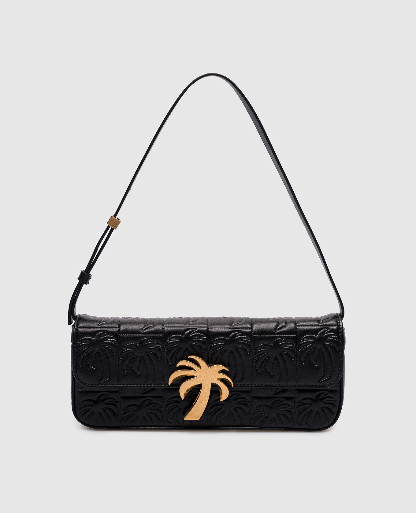 

Black leather baguette bag with metal logo Palm Angels