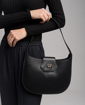 Babe Pay Pls Black leather hobo bag with metal logo MODELLO3