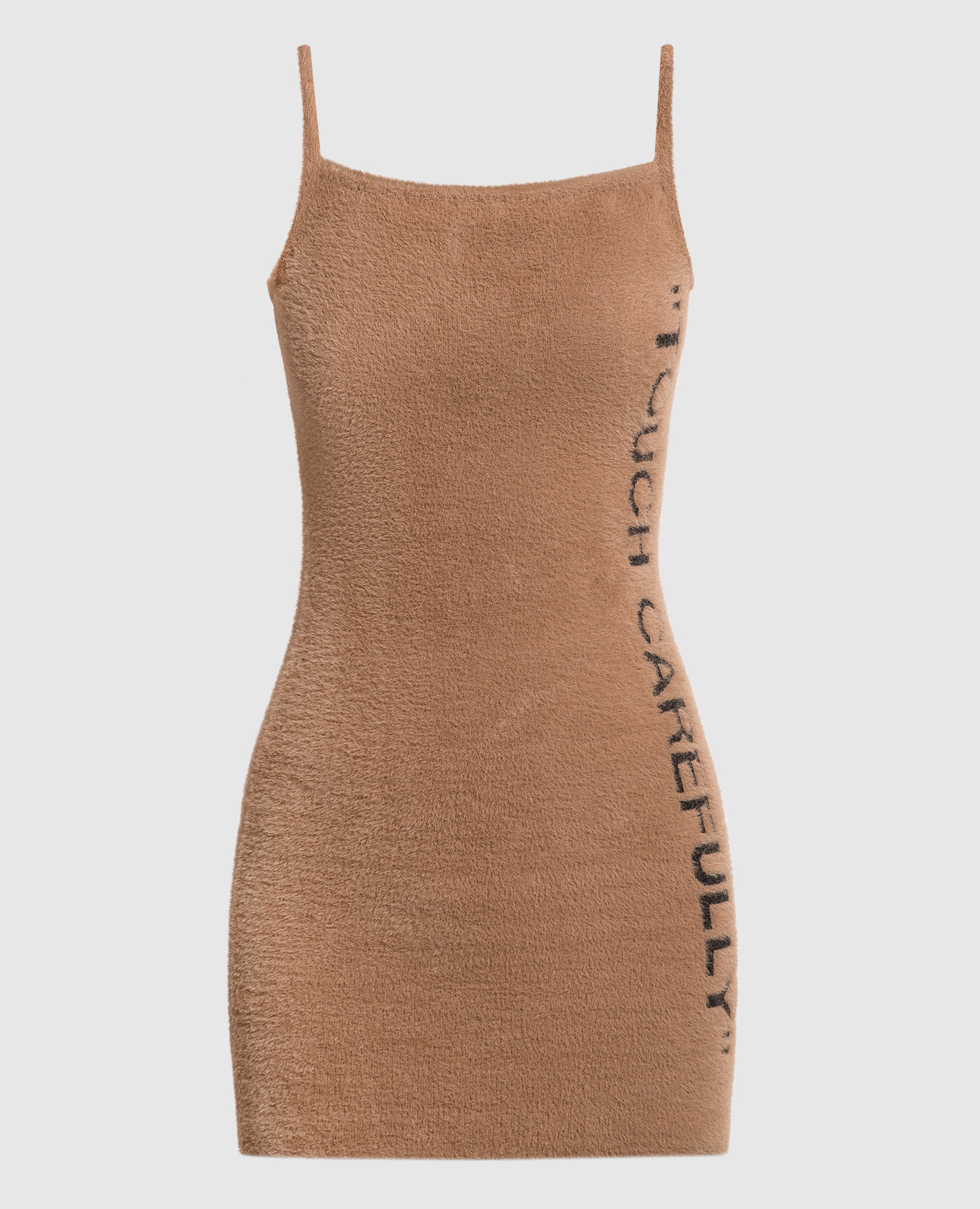 

Brown mini dress with contrasting inscription Touch carefully Off-White