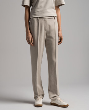 Brunello Cucinelli Beige linen trousers with monil ecolathoon chain MH579P8587