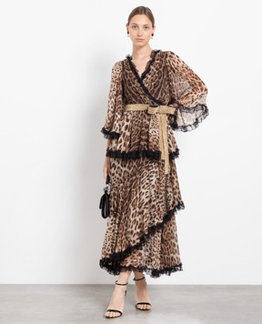 Dolce&Gabbana Brown dress in leopard print with crystals I6D33ZFS1AR