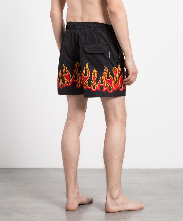 Palm Angels - Black swim shorts with BURNING FLAMES print