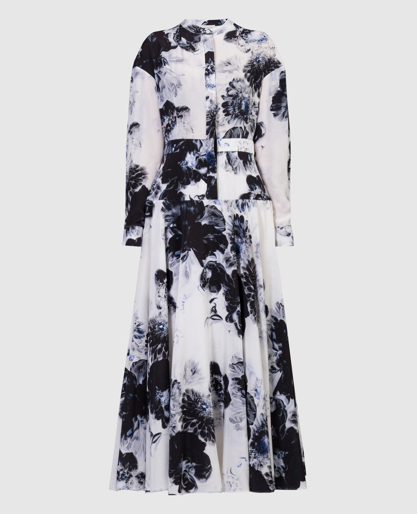 

White silk midi shirt dress with chiaroscuro print Alexander McQueen