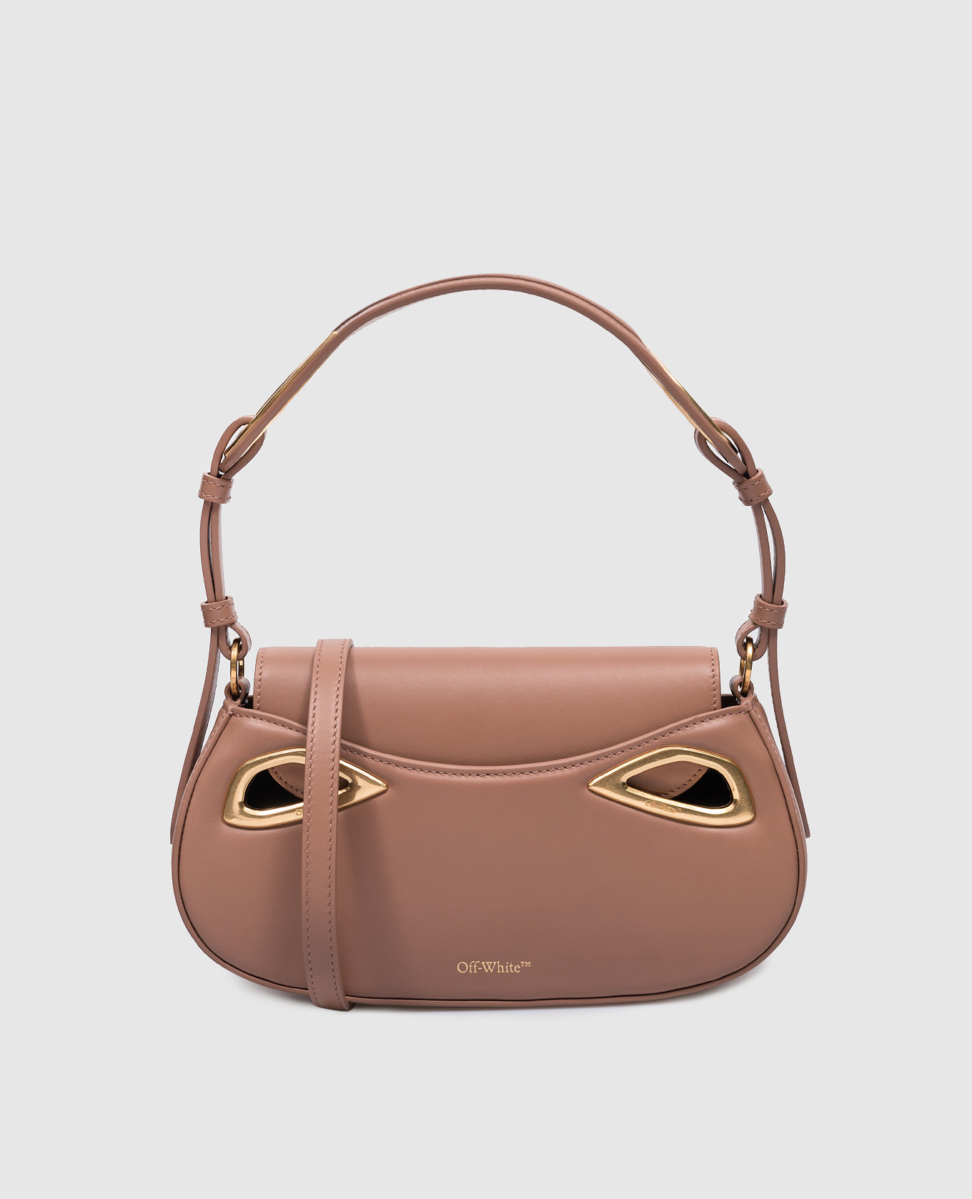 

Clam baguette bag in beige leather with logo Off-White