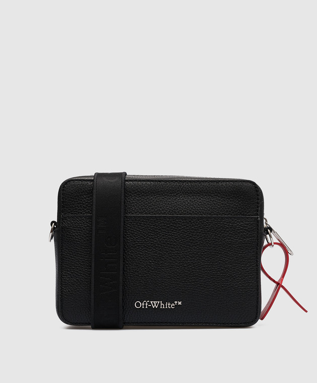 Off-White - Black leather Binder logo shoulder bag