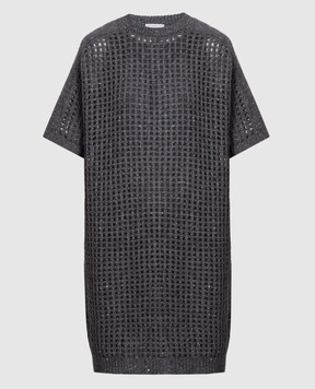 Brunello Cucinelli Gray openwork dress with lurex and sequins MGP557A90P