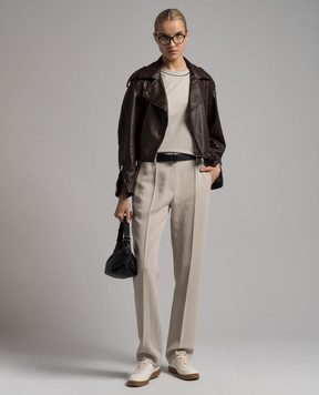 Brunello Cucinelli Beige linen trousers with monil ecolathoon chain MH579P8587