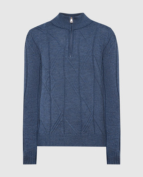 Cashmere&Whiskey Blue sweater made of wool in a textured pattern PL007