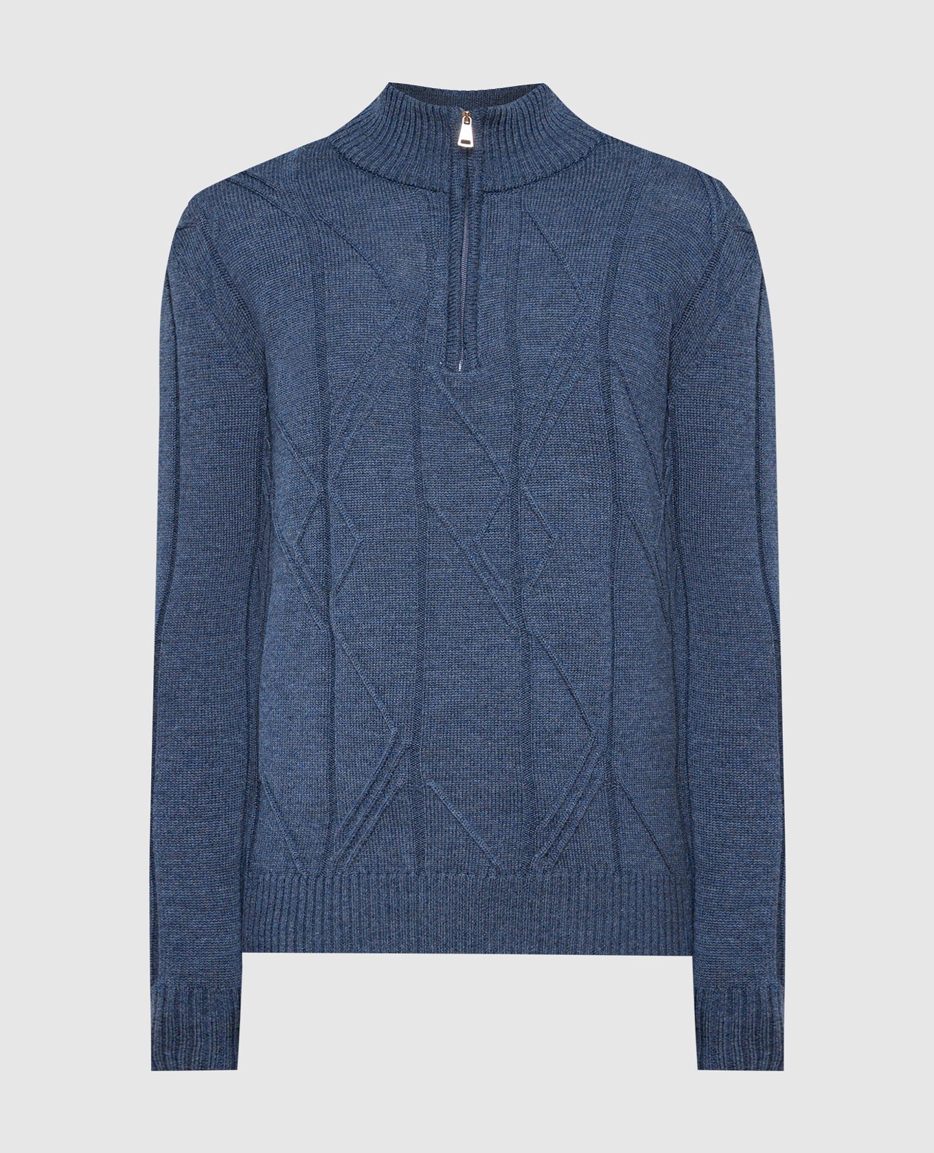 Blue sweater made of wool in a textured pattern cashmere&whiskey