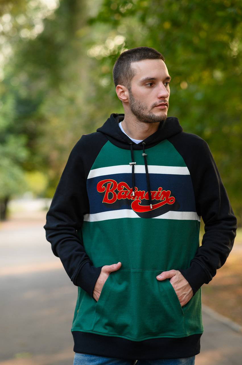 Green hoodie with textured logo Balmain 6