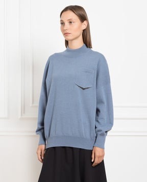 Brunello Cucinelli Blue cashmere jumper with monil chain M12186504P