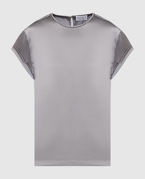Brunello Cucinelli Gray silk blouse with ecolathuni monil chain M0C59DE310