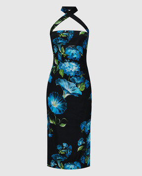 Dolce&Gabbana Black midi dress with silk in Bluebell floral print F6GAYTFSA6C