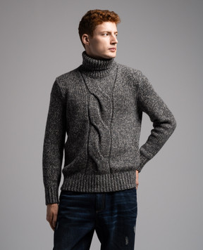 Brunello Cucinelli Gray melange cashmere sweater with a textured pattern M22300303