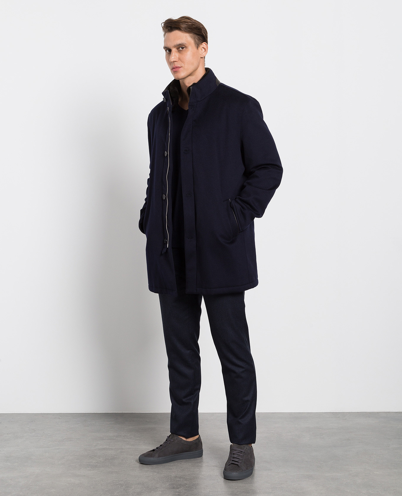 Navy blue cashmere coat Enrico Mandelli 2