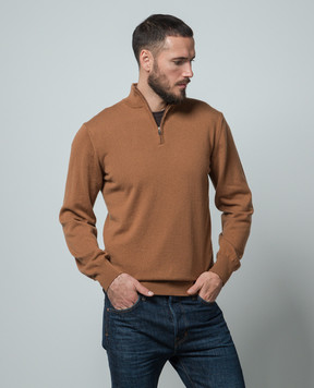 Cashmere&Whiskey Brown cashmere jumper with zipper 357N