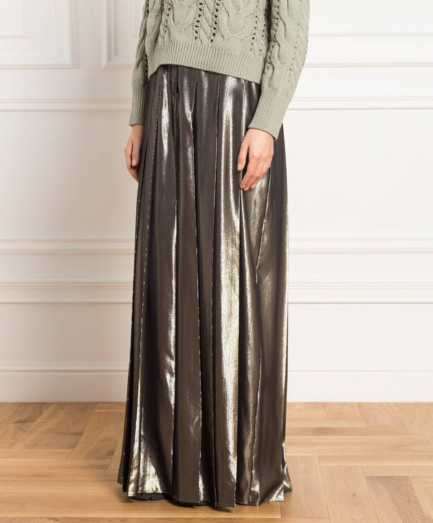 Dark green metallic pleated skirt hotsell