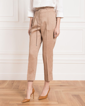 Peserico High rise brown linen trousers P04166A05830