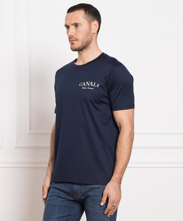 Canali - Blue t-shirt with logo print MJ01910T0003 - shop
