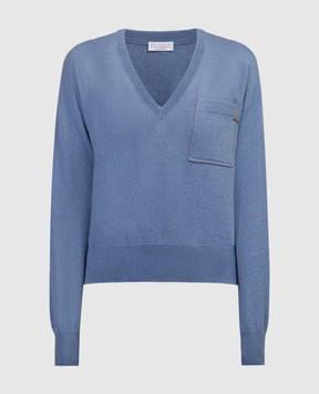 Brunello Cucinelli A blue pullover with a monil chain made of eco-tuni M12186702