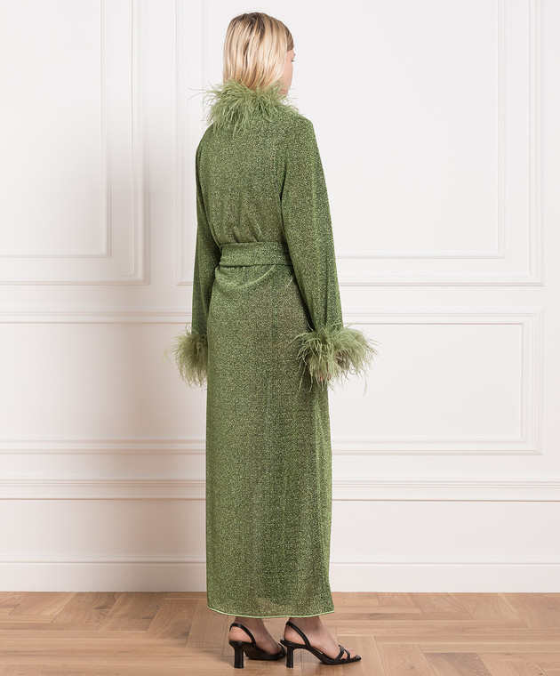 Oseree - Lumiere Plumage green robe with lurex and ostrich feathers  LFS238LUREXPLUMAGE - shop with European delivery at Symbol